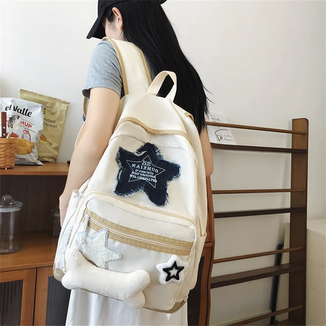Fashion Y2K Casual Canvas Backpack Star Embroidery Girls Shoulder 
