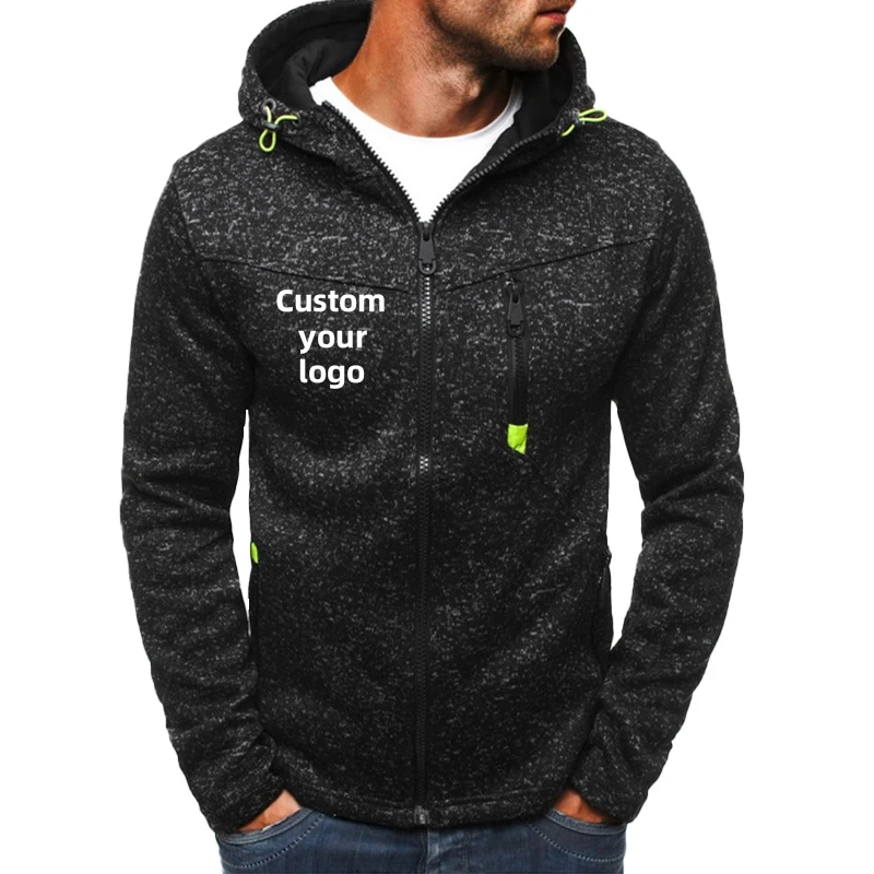 Custom Your Logo Men Hoodies Outdoor Hooded Sweatshirt Coat Jacket Autumn Long Sleeve Slim Fit Casual Sport Zipper Jacket