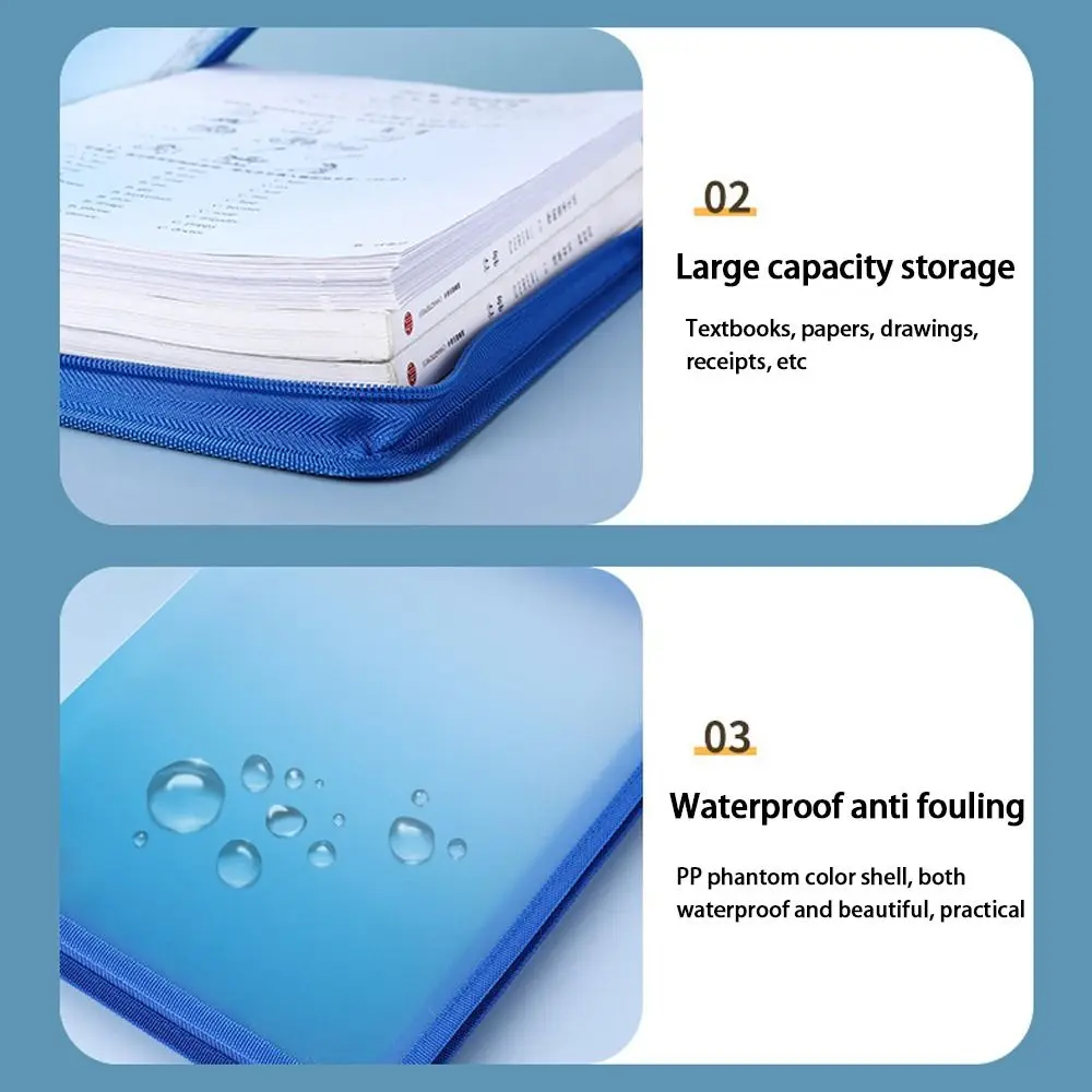 High Quality A4 Zipper File Bag Waterproof Large Capacity File Organizer Durable Transparent Stationery Bag Office Supplies