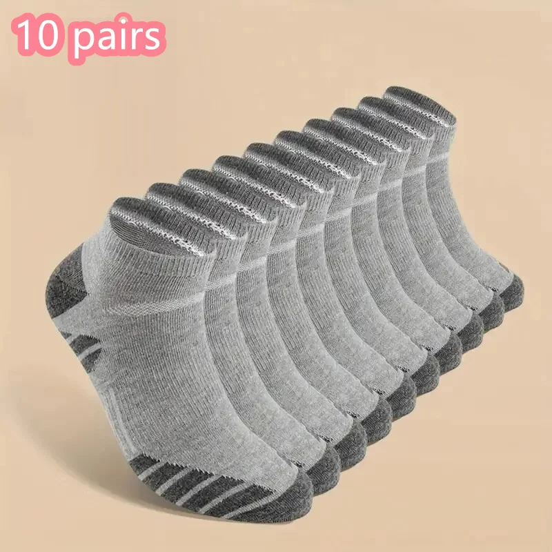 1/10/20 Pasang Kaus Kaki Lari Atletik Pergelangan Kaki Kaus Kaki Tab Olahraga Potongan Rendah Sejuk Katun Berbantalan untuk Pria dan Wanita