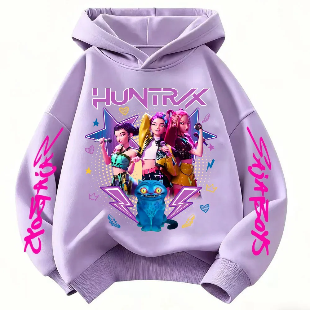 Anime Huntrx Three Girls Graphic Hoodies Kids Fashion Purple Pullover Sweatshirt For Girls