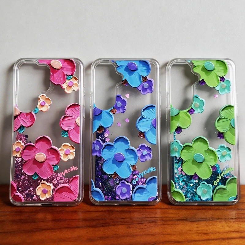 

Case GalaxyS26 Colored Flowers Strong Silicone Case For Samsung Galaxy S26 Ultra S25 Edge Plus S24 FE Bright Sequins Clear Cover
