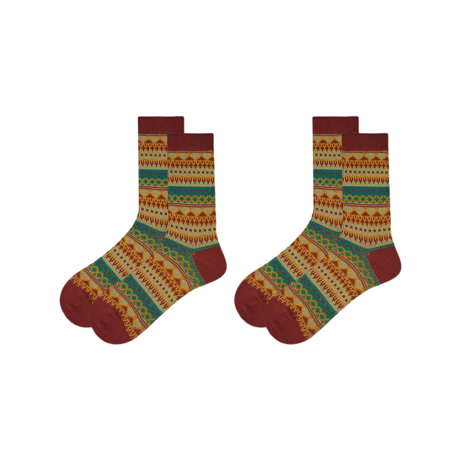 Women's boneless retro trendy socks four-color combination (dark red/off-white/navy blue/military green)