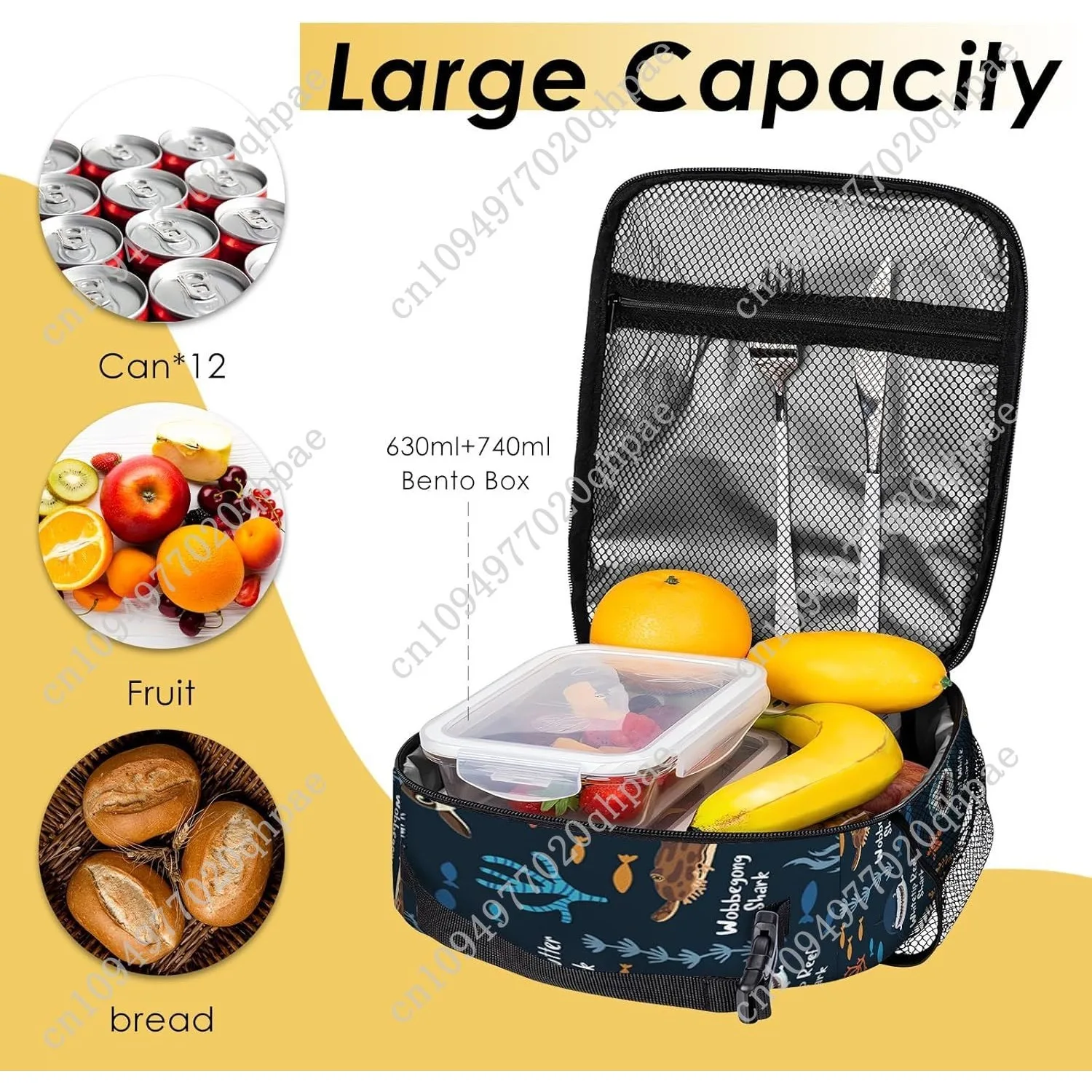 Shark Lunch Box for Men Women, Insulated Lunch Bag for Men, Thermal Lunchbox for Man, Cooler Lunches Tote Bag for Man Adult Cart