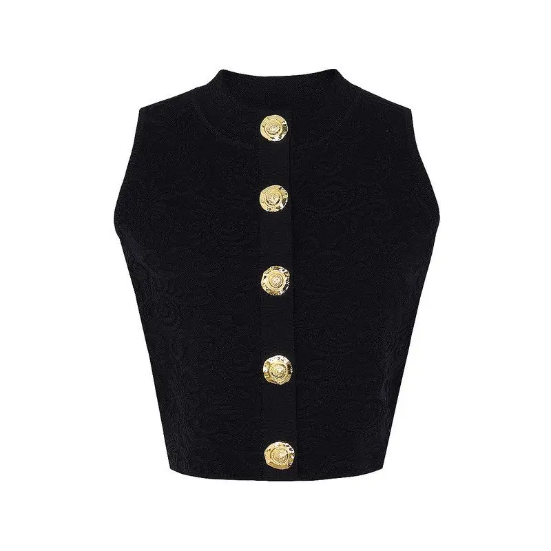 

High-Quality Knitted Embroidered Gold Button Sleeveless Vest Top Fashionable New Arrival Spring Summer Slim Fit Women's Tank Top