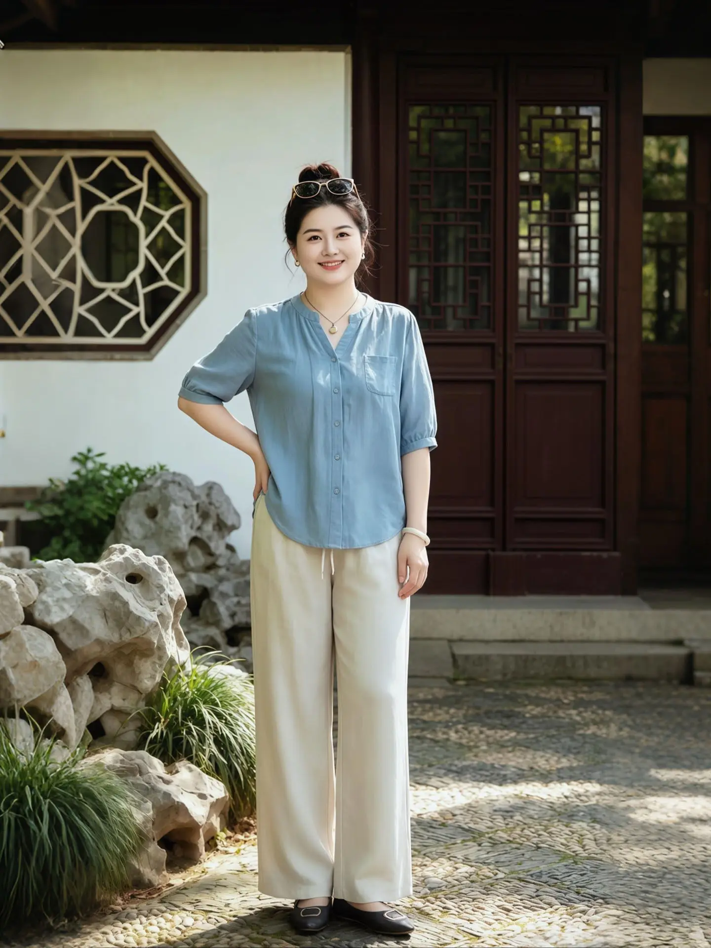 Fashionable Two-Piece Set 2026 New Summer Women's Clothing Breathable Lightweight High Waist V-Neck Button-Up T-Shirt And Pants