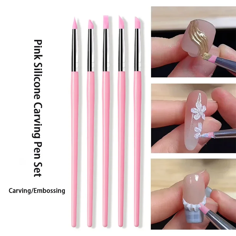 5Pcs/set Silicone Nail Brush UV Gel Polish Tip 3D Image DIY Dotting Polish Brushes Pen Professional DIY Manicure Tools