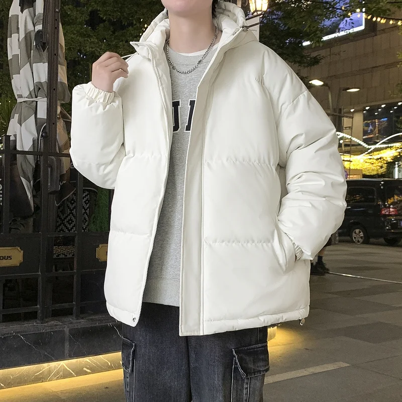 

Solid Color Men's Warm Hooded Cotton-Padded Jackets 2025 Winter Casual Top Down Coats Outwear Windproof Thicken Parkas Clothing