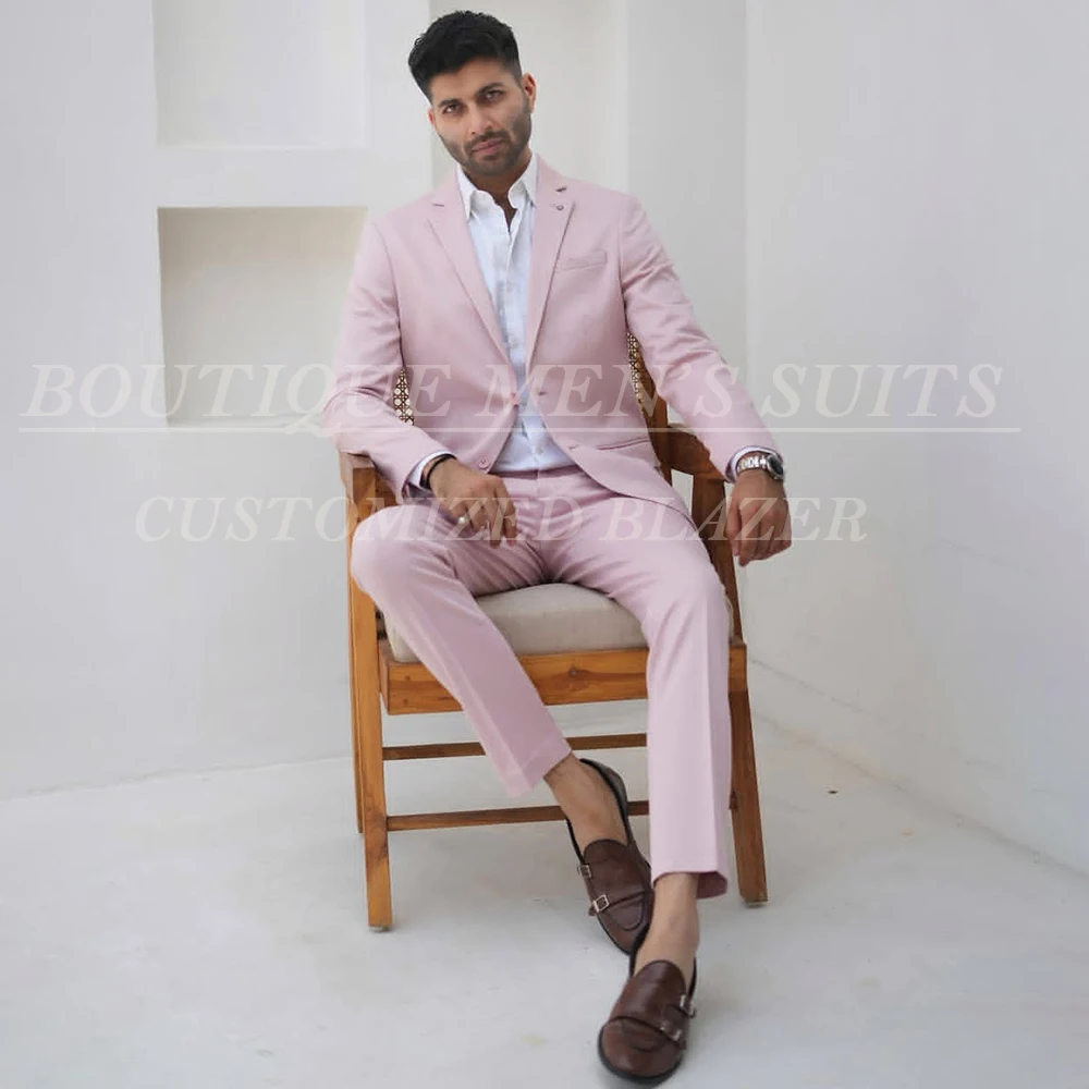 Elegante casamento rosa ternos masculinos de luxo único breasted notch lapela fino ajuste 2 peça jaqueta calças roupas masculinas blazer outfits