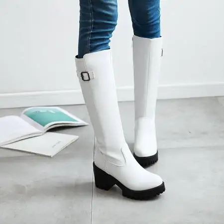 2024 Winter Platform Knee High Boots Women Fashion Round Toe Warm Long Boot Thick Heel Woman Shoes Large Size 43 Bottes Femmes