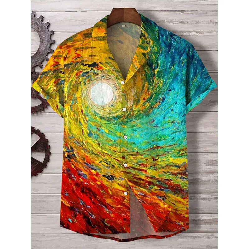 Heren kleurrijke liefde print casual shirt harajuku zomer hipster button-down shirts pigment kunst vakantie hiphop streetwear shirt