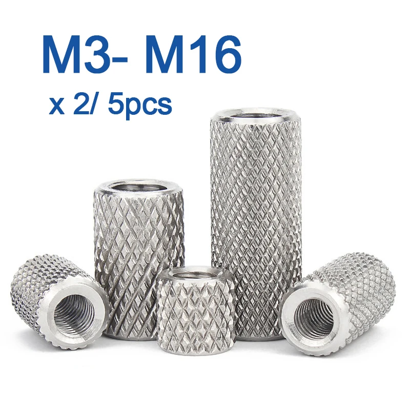 2/ 5pcs Round Knurled Coupling Nut M3 M4 M5 M6 M8 M10- M16 Stainless Steel Long Extenion Thumb Tighten Nuts