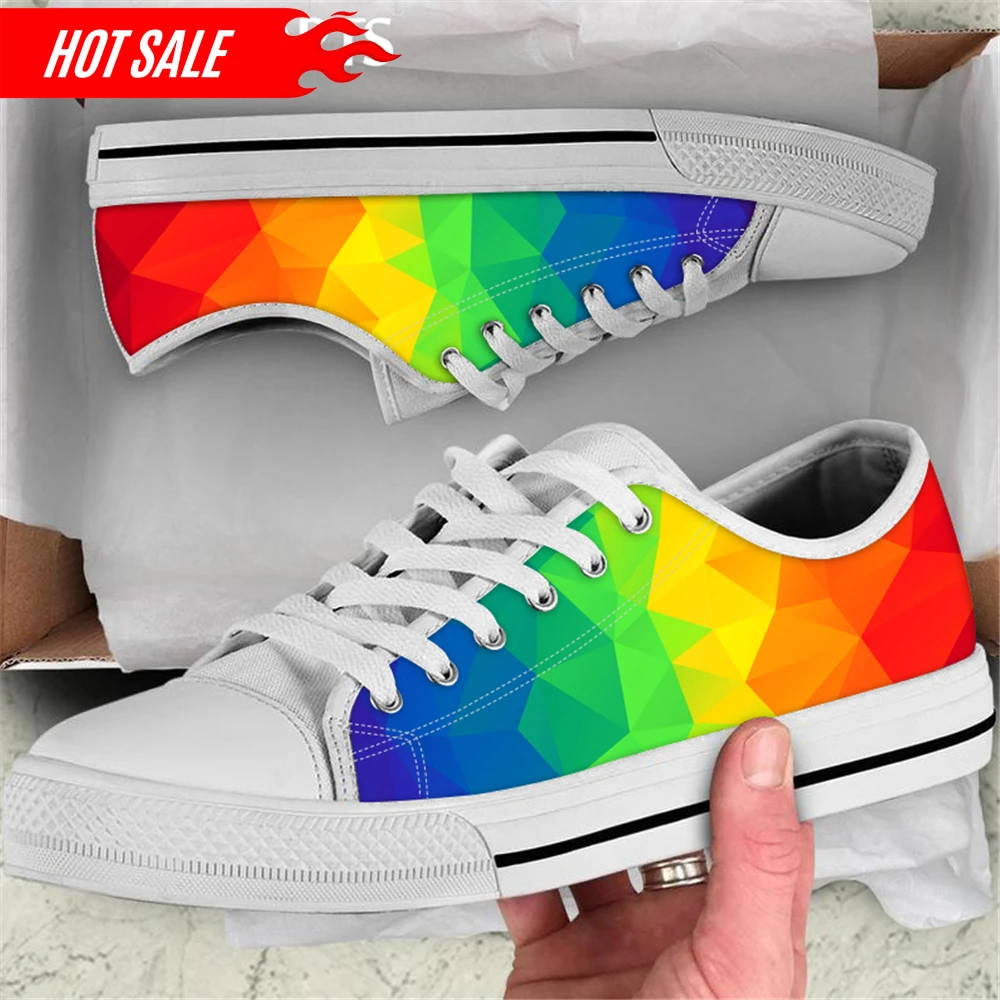 LGBT Rainbow Gradient Color Print Canvas Sneaker for Women Summer Breathable Lace up Mesh Shoes Ladies Low Style Walking Shoes