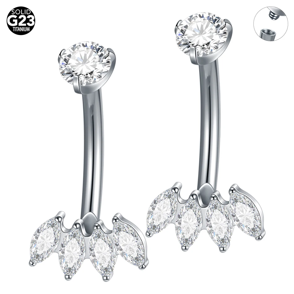 1/5PCS Titanium PIERC Flower Belly Button Rings Navel Ring CZ Paved Top Threaded Belly Piercing Belly Button Ring Sexy Jewelry
