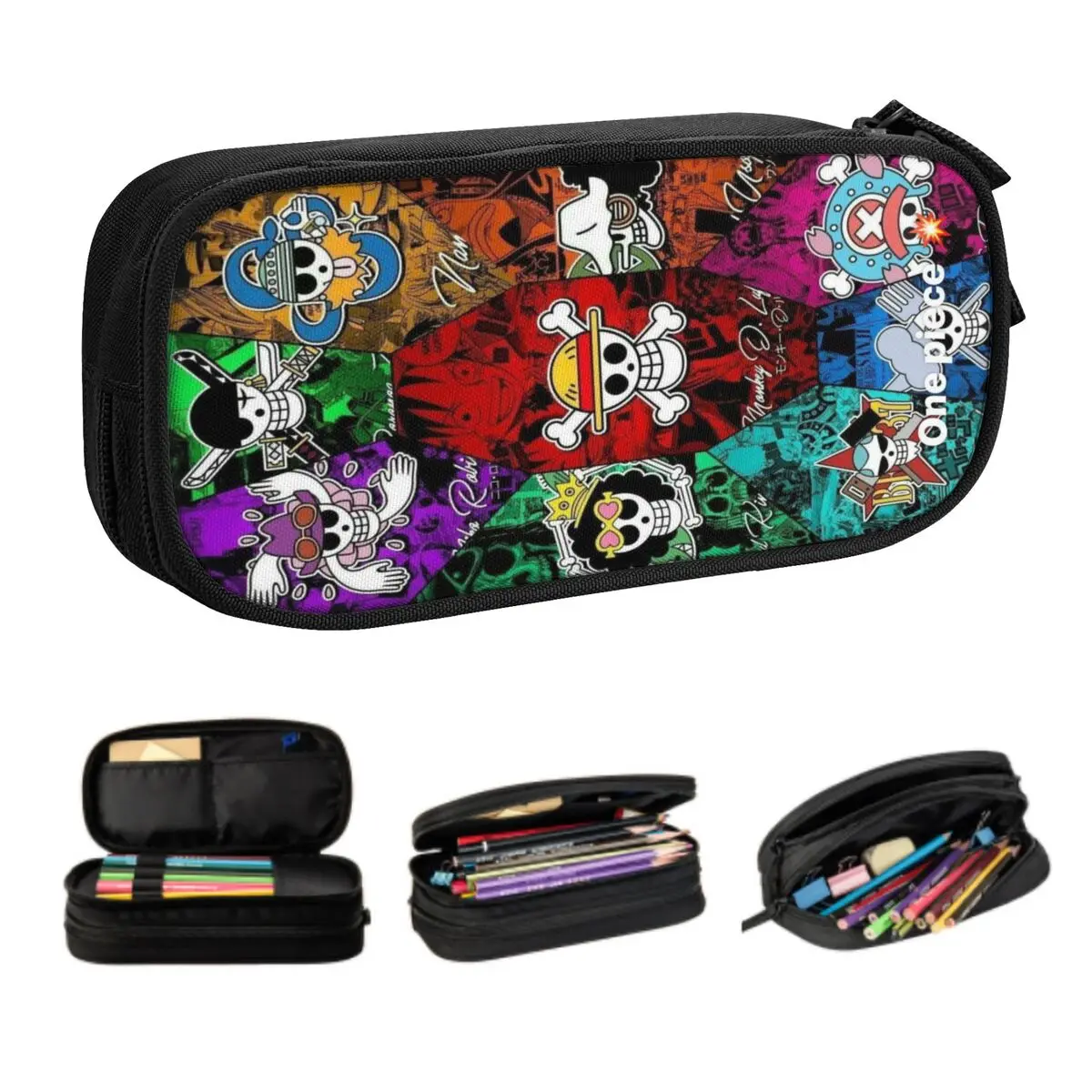 

Custom One Pieces Pirates Skull Cute Pencil Case Boys Gilrs Large Capacity Japanese Anime Manga Pencil Pouch Students Stationery