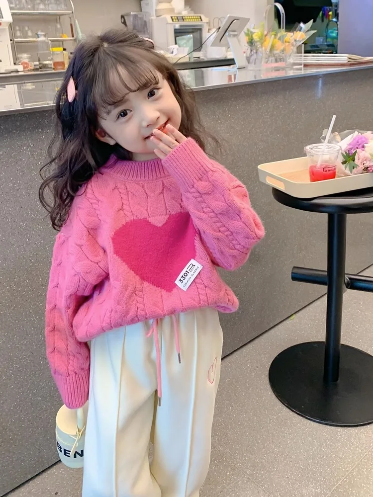 الفتيات البلوز Sweater2023New الربيع والخريف الكورية نمط الأطفال المألوف فتاة صغيرة القلب أعلى الأطفال محبوك Sw #1