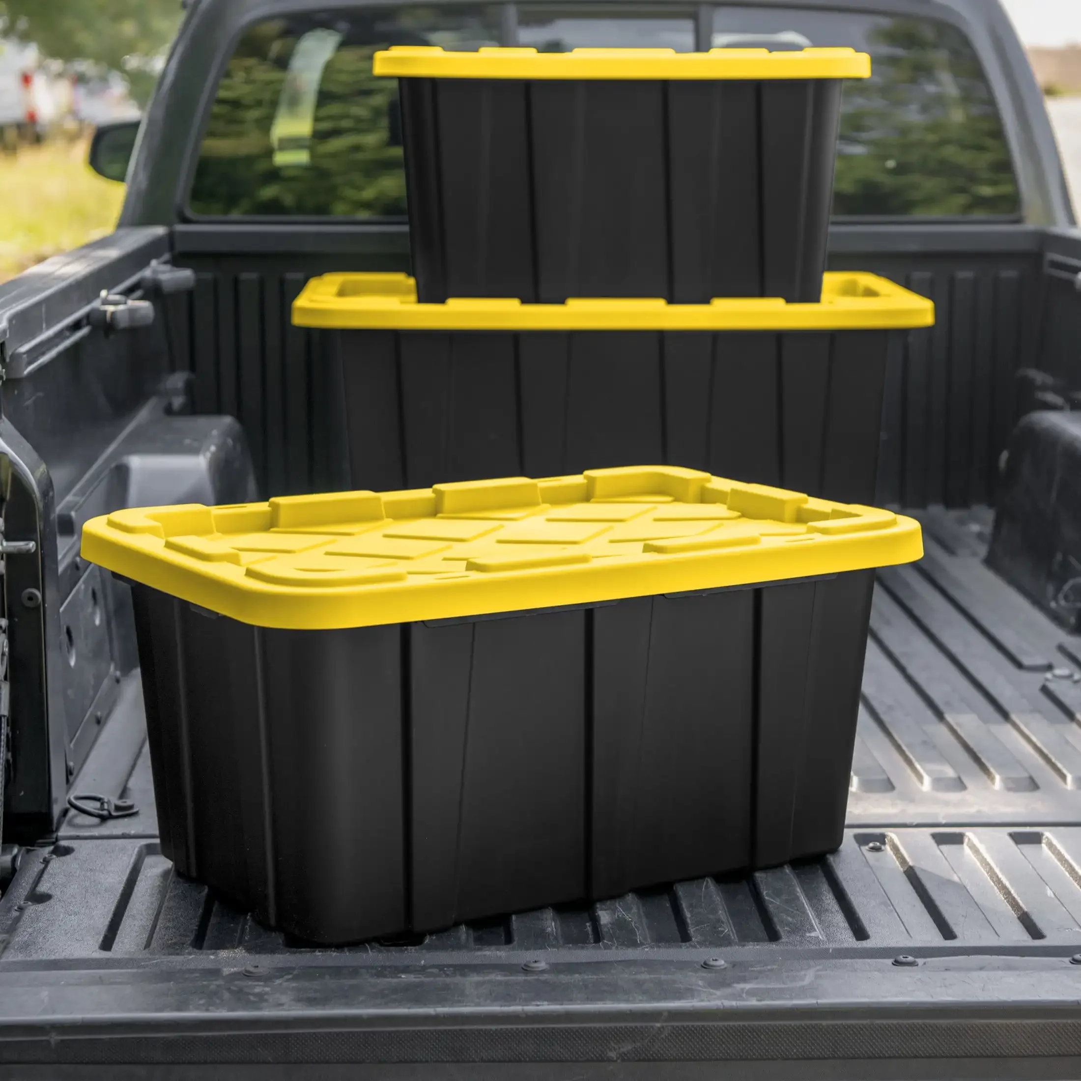 27-Gallon Large Plastic Storage Bin with Snap-On Lid, Black and Yellow