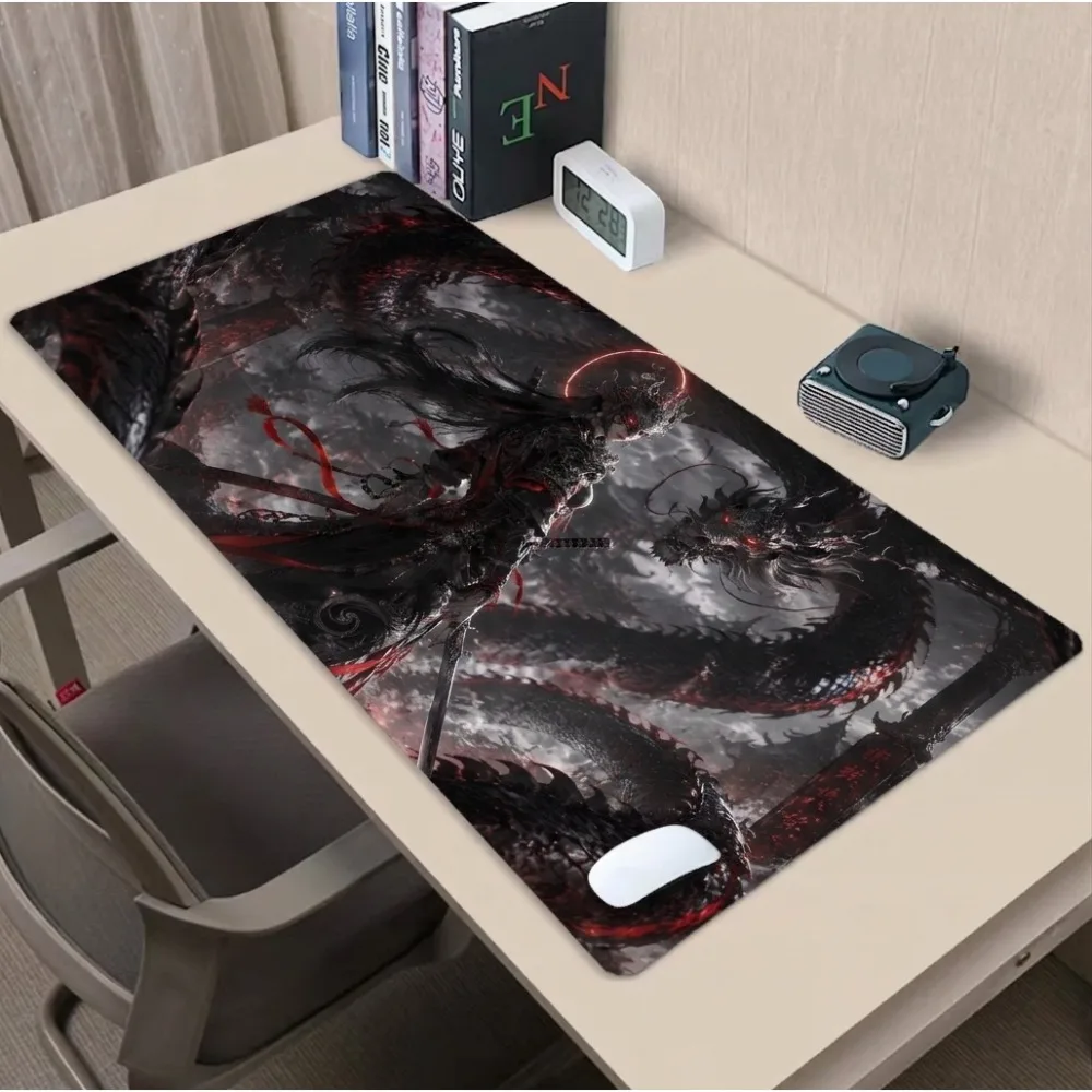 Large game mouse pad, extension desk pad dark fantasy dragon and Valkyrie warrior art  alfombrillas para escritorio