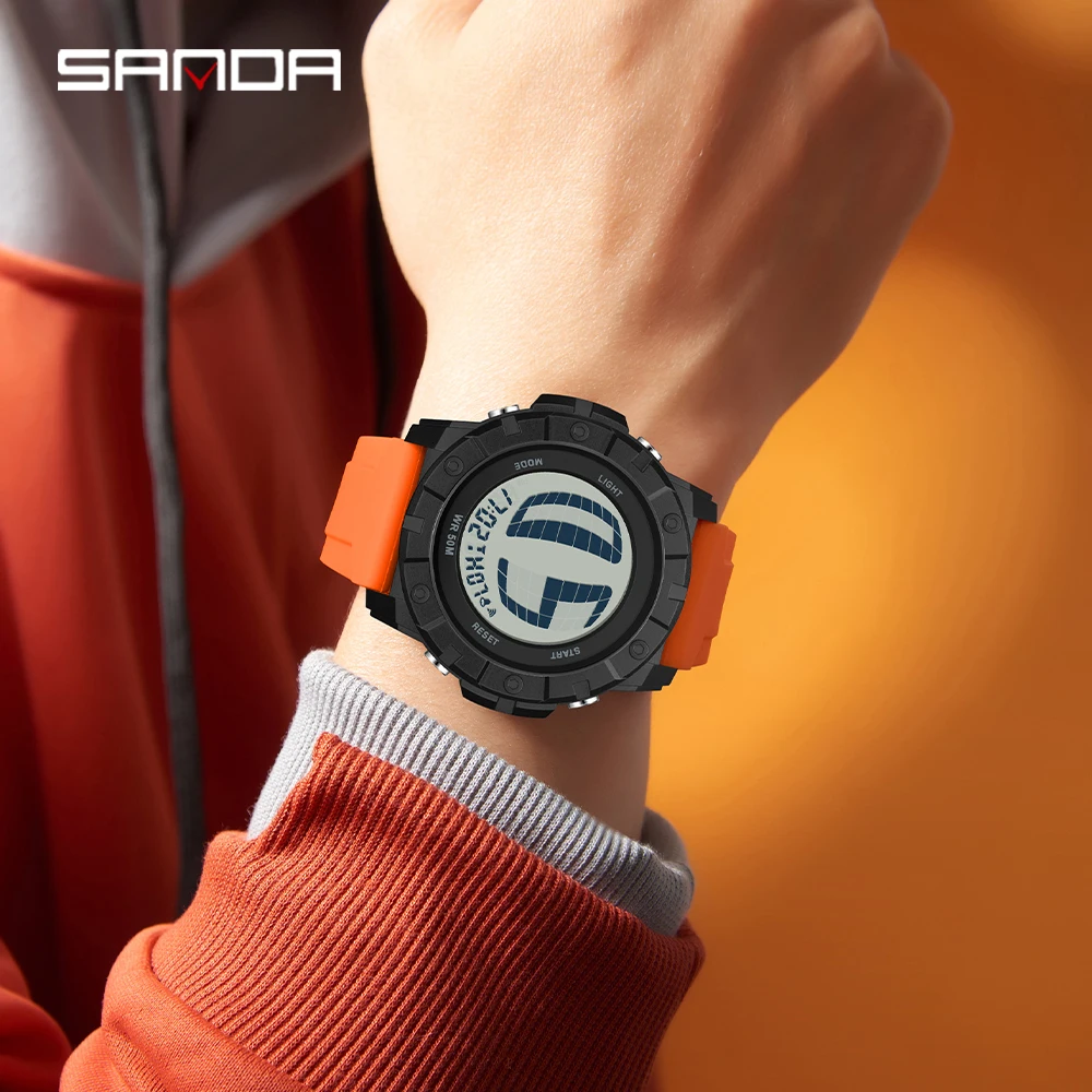 SANDA 2209 موضة فاخرة ساعة رقمية للرجال الطلب الكبير الرياضة إضاءة مقاومة للماء طالب ساعة إلكترونية ساعة تنبيه 2026