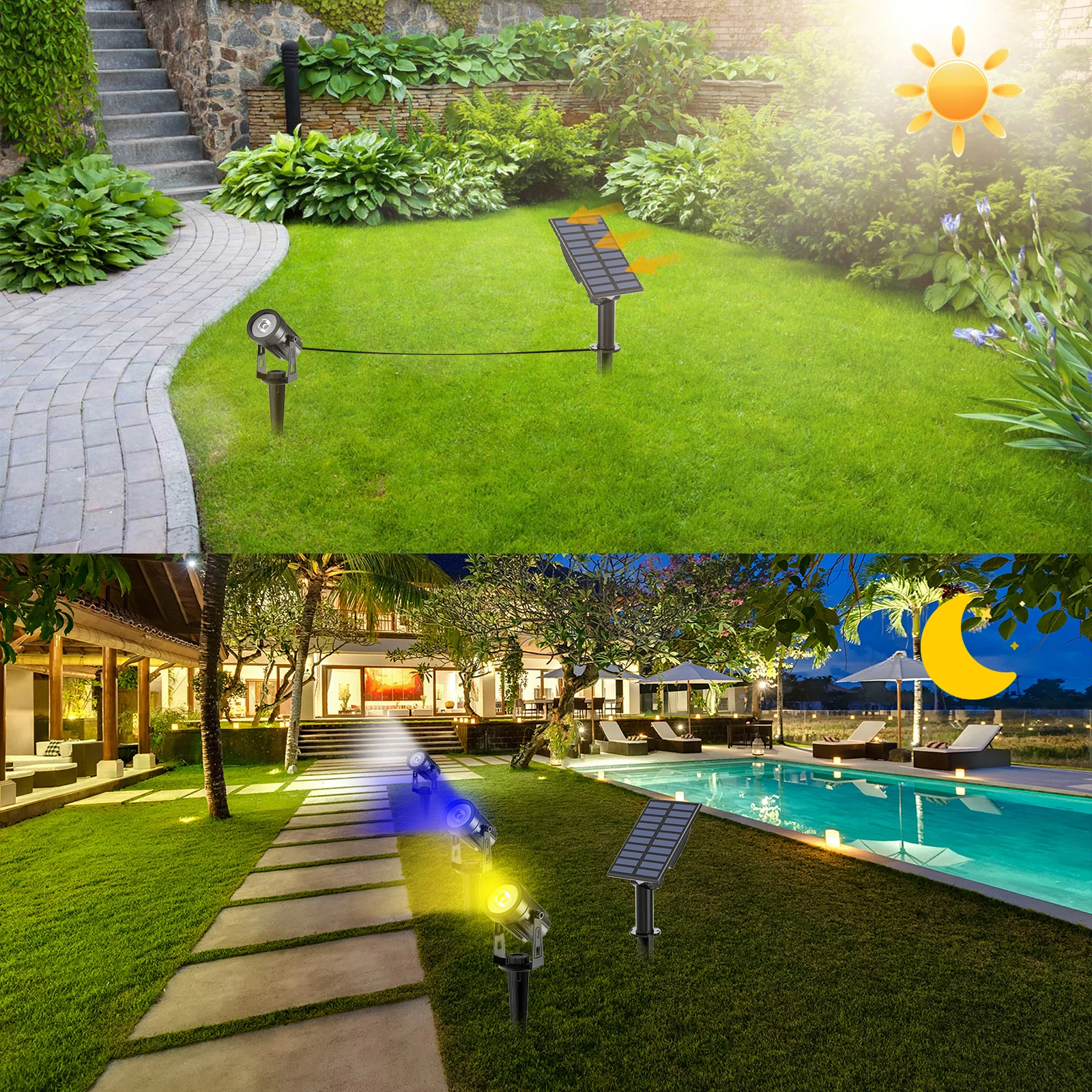 2PCS Solar Outdoor Light House Garden Decoaration Spotlight for Tree Solar Powered Landscape Wall Green Warm Light LED Lamp