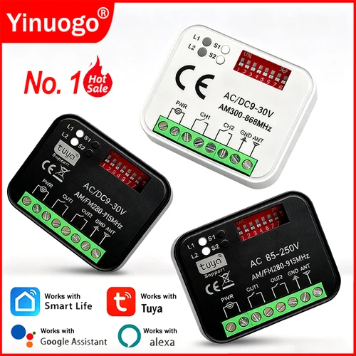 Universal Tuya WiFi Interruptor inteligente Receptor de control remoto para puerta de garaje 300MHz-868MHz 315MHz 433MHz 868MHz 9-30V 85-250V