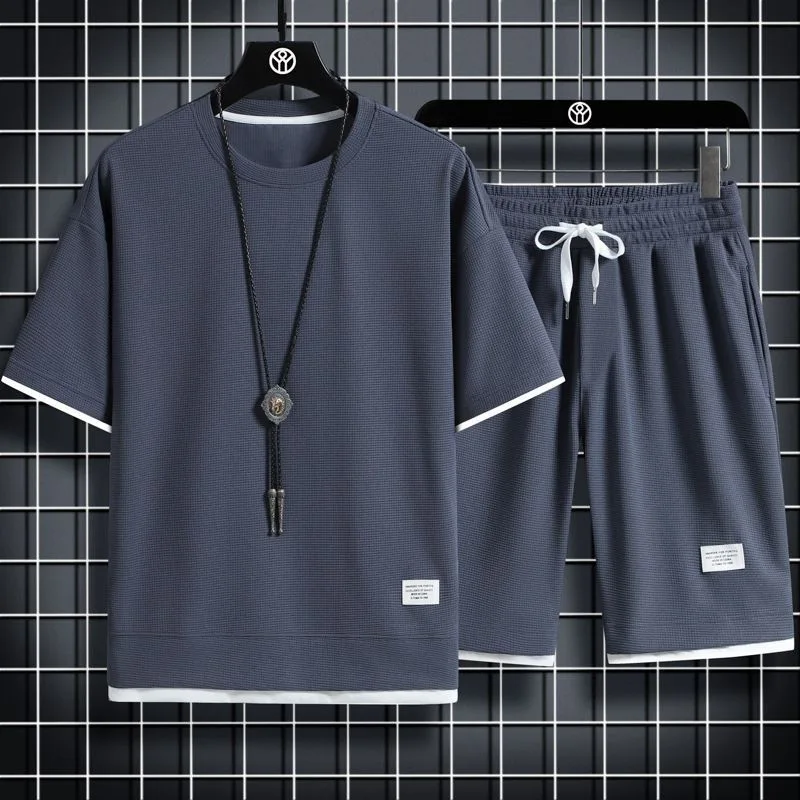 

Shanshao Clothing Waffle Fabric Sports Casual Set for Men In stock Wholesale Hong Kong style Loose fit Fake Two piece