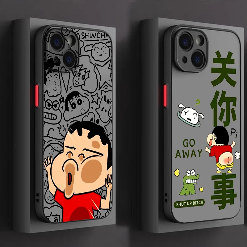 Crayon Shin Chan Cartoon Cute Frosted Translucent For Apple iPhone 15 14 13 12 11 XS XR X 8 7 SE Pro Max Plus Mini Funda