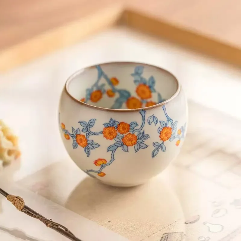 Apricot Blue Branch Fragrant Teacup Ceramic Tea Drinking Master Cup High-end Imitation Song Ru Kiln Teacup Kung Fu Tea Ceremony