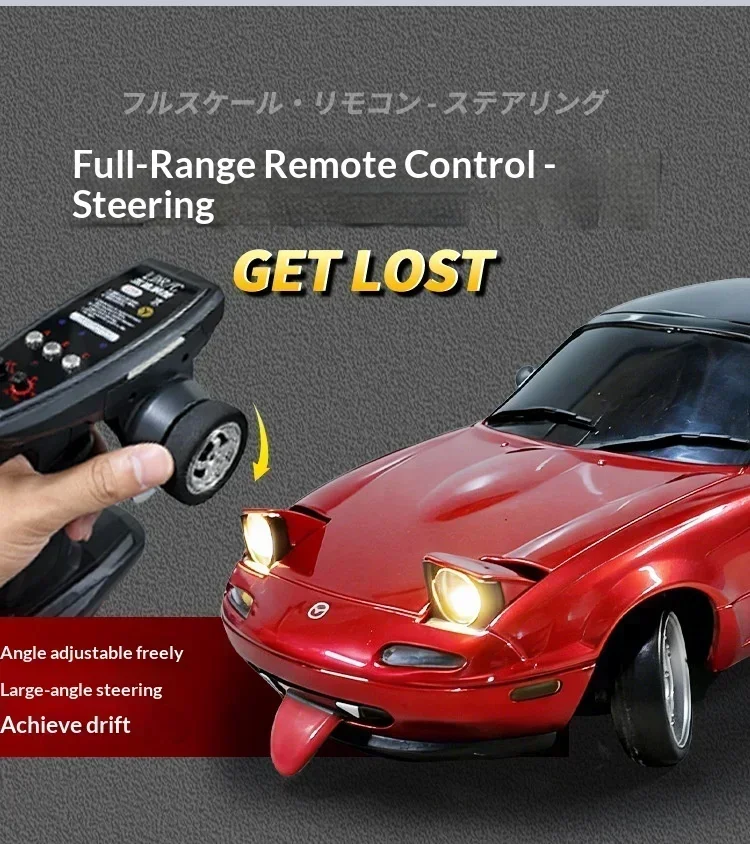 LDRC Upgraded LD1804 1:18 MX-5 RWD RC Drift Car Gyro Stabilization LED Headlight Funny Tongue 2.4G Remote Control Toy Car Gift