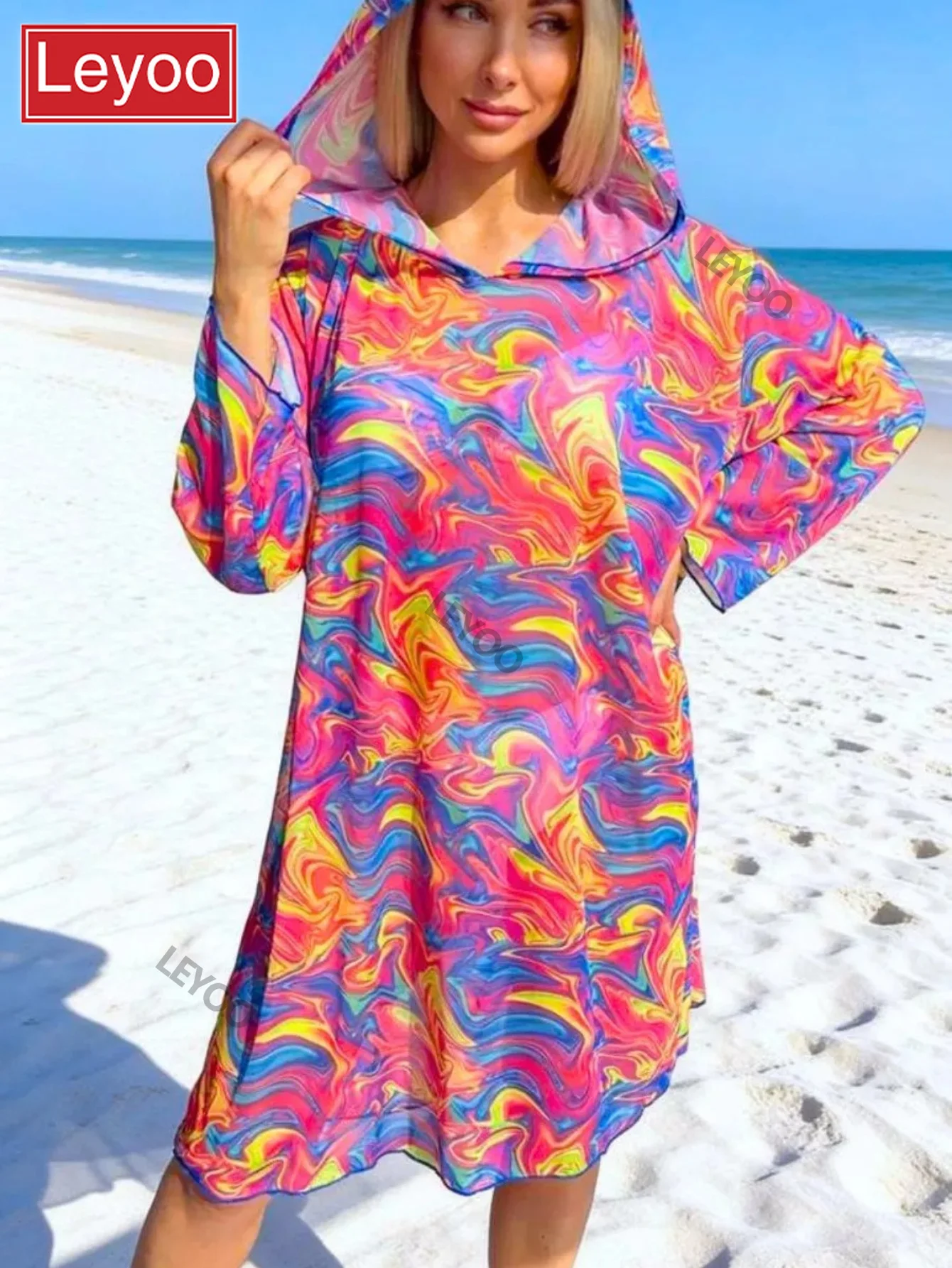 Swimsuit Hoodie Cover Printed Leopard Pattern Women's Cotton Shirt Sexy Loose Robe Beach Vacation Sunscreen Hoodie 2026 New