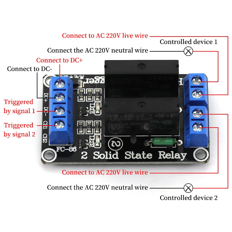 High/Low Relay 5V 1 Channel 2 4 6 8 Way SSR G3MB-202P Solid State Relay Module 240V 2A Output with Resistive Fuse For Arduino