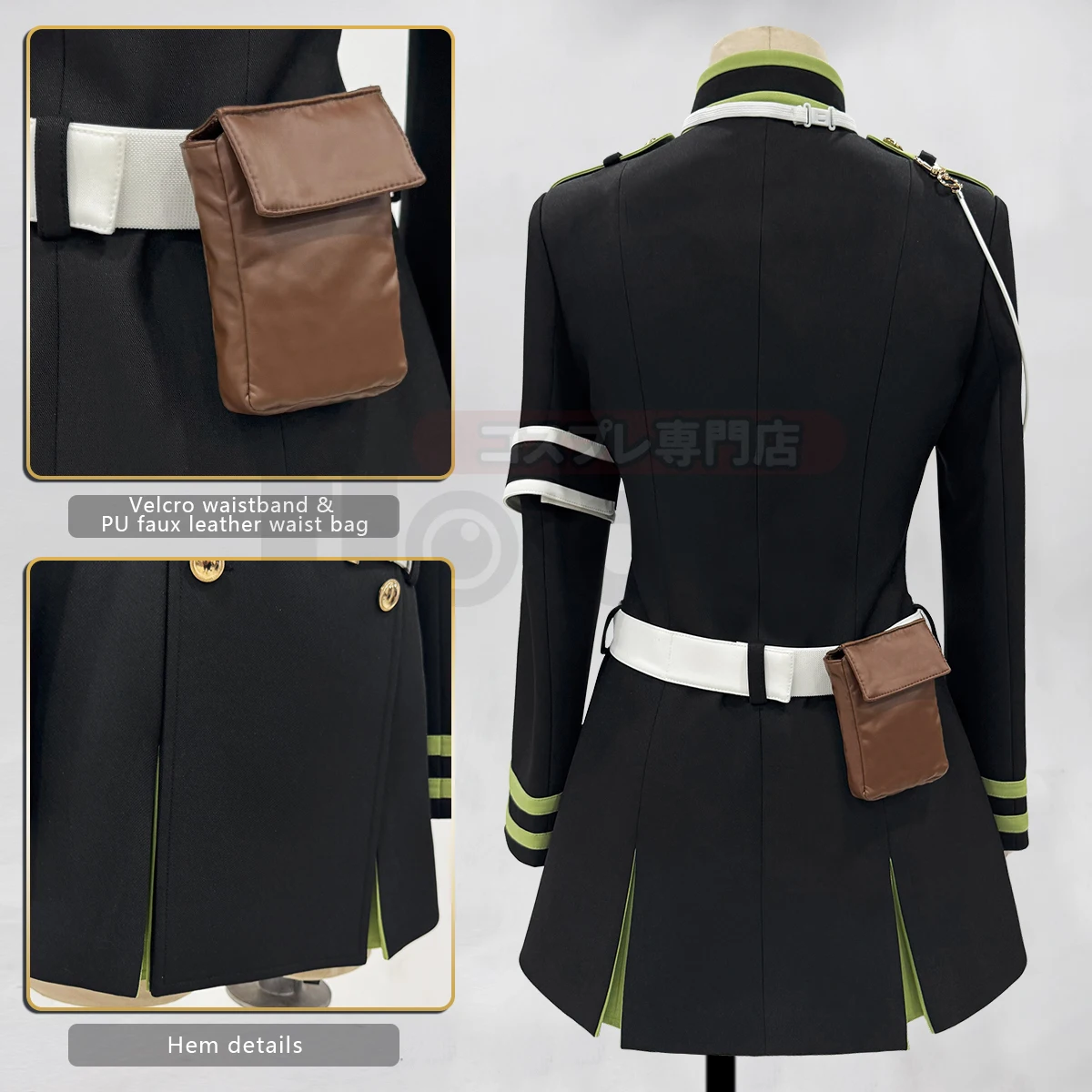 HOLOUN Seraph Of The End Anime Shinoa Hiiragi Cosplay Costume Coat Belt Bow Tie Halloween Christmas Convention Daily Wear