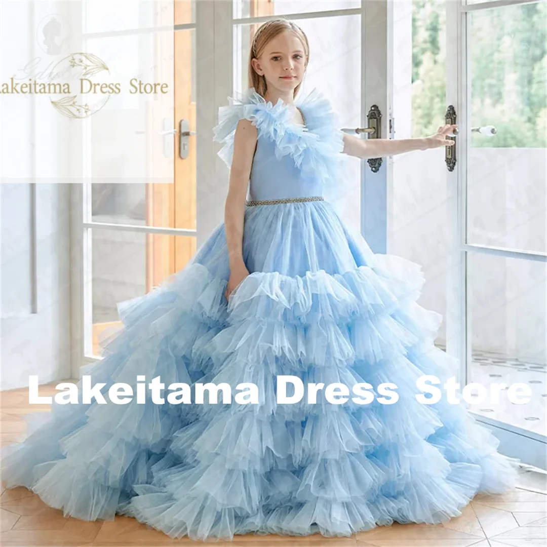 Customization Girl Party Wedding Stratified Long Train Flower Girl Dress Fluffy First Communion Bridesmaid Pageant Dresses