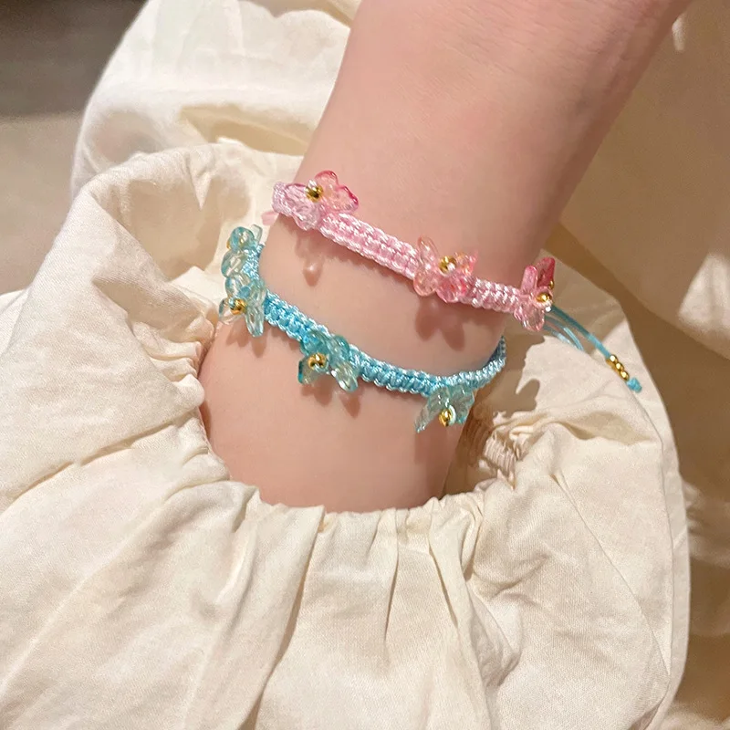 1 Pc Fashion Colourful Crystal Butterfly Sweet Wire Rope Pink Blue Bracelet Women Party Favours