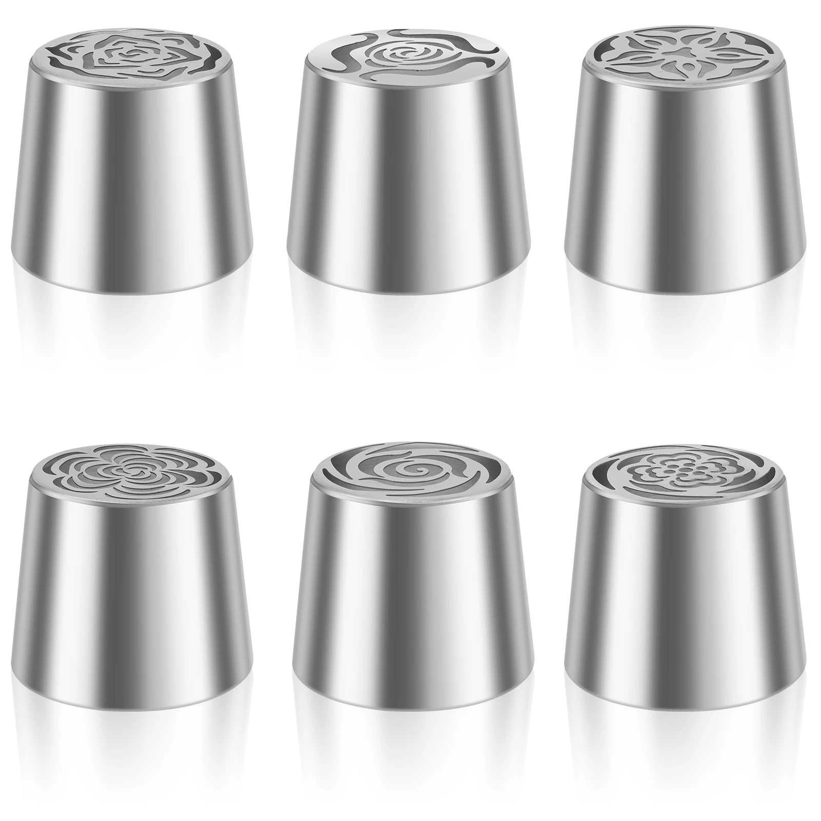 6 Pcs Stainless Steel Russian Piping Nozzle Reusable Russian Flower Piping Tip for Cake Decorating Icing Cream Flower Bouquet