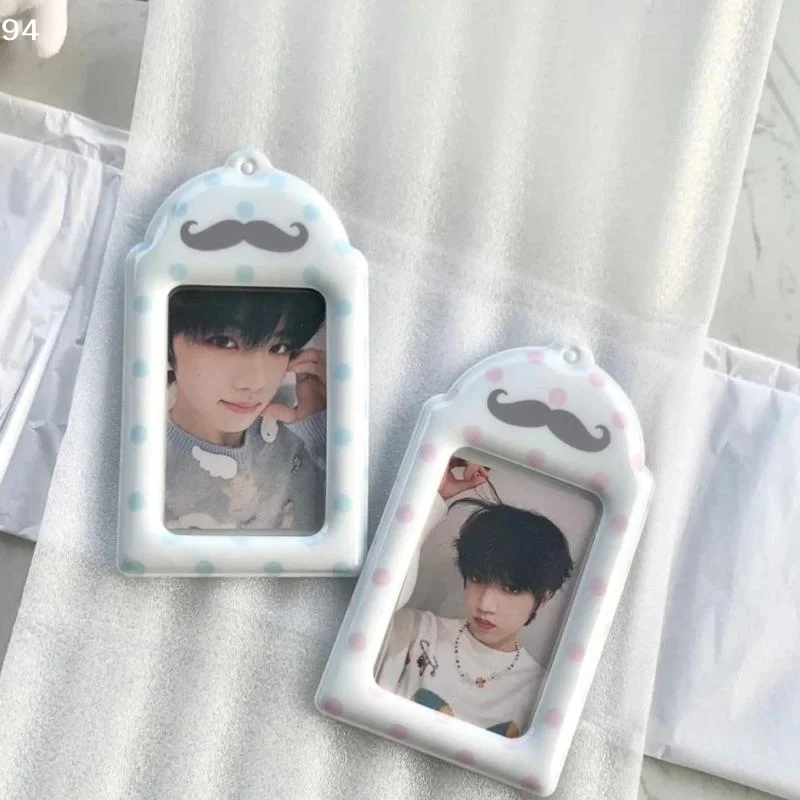 Polka Dot Mustache Print Card Holder PVC Kpop Idol 3 Inch Photocard Meal Card School ID Card Storage Display Pendant