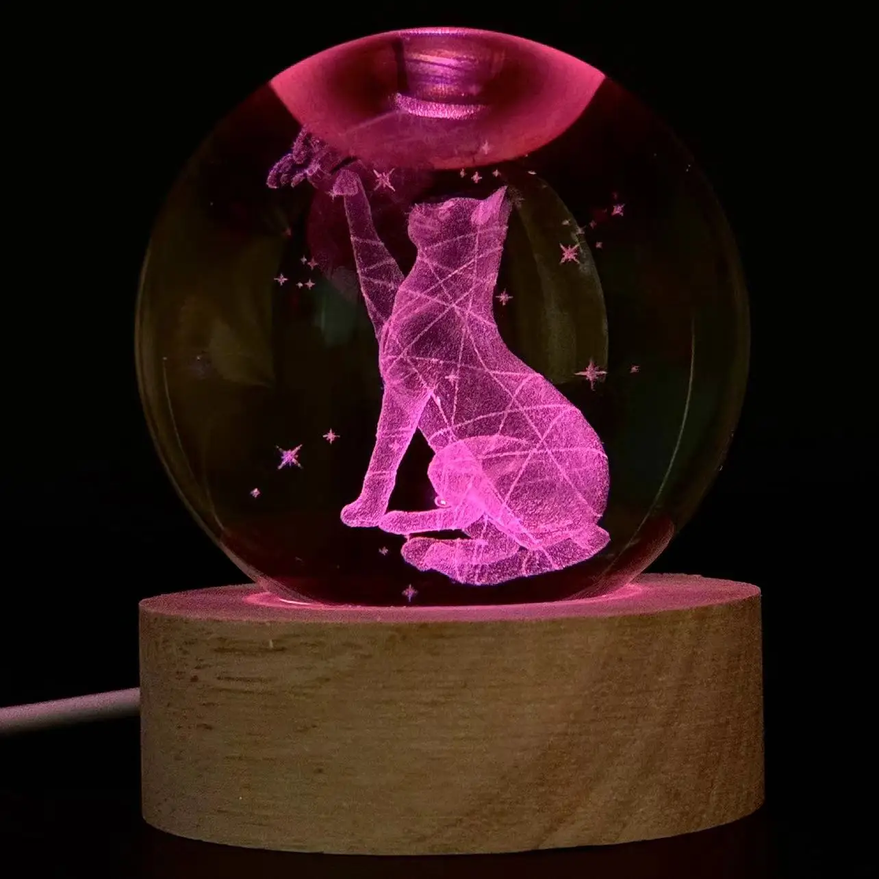 1pc,3D laser engraving cat and butterfly night light, with colored light wood lamp holder, home decoration decoration, suitable