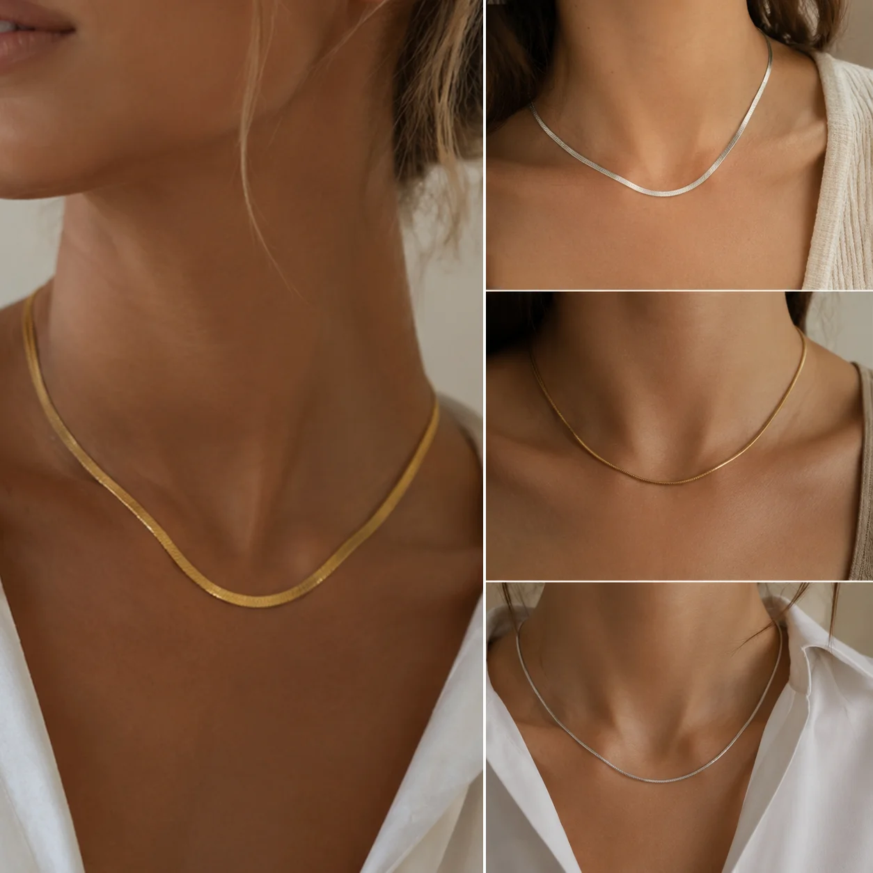 Stainless Steel Plain Necklace Chains No Pendant Gold Color Snake Herringbone Paperclip Thin Link Chains for Women Men Jewelry