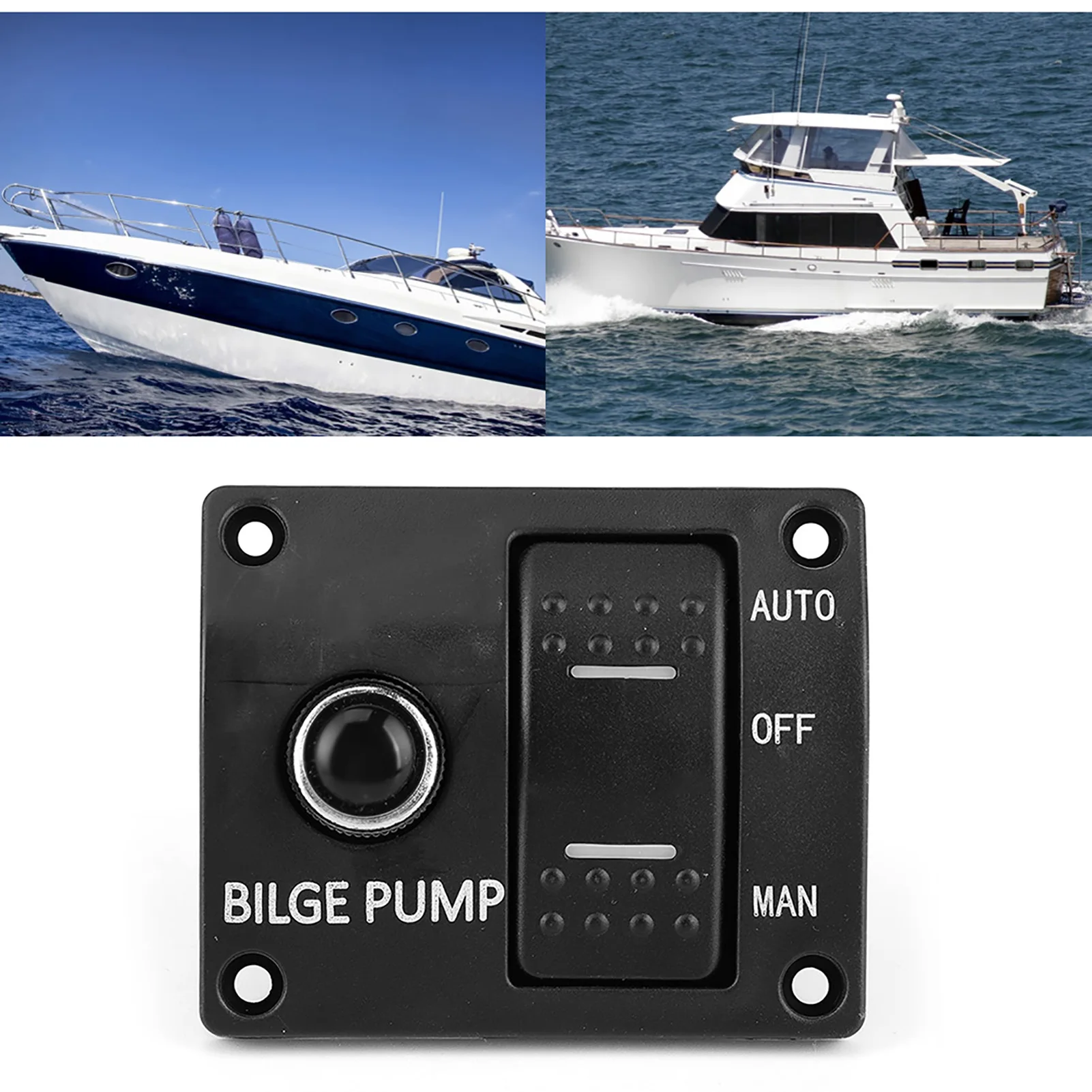 3‑Way Bilge Pump Switch Panel Auto/Off/Manual 12V 24V with LED Indicator Built‑In 15A Circuit Breaker Boat Accessory