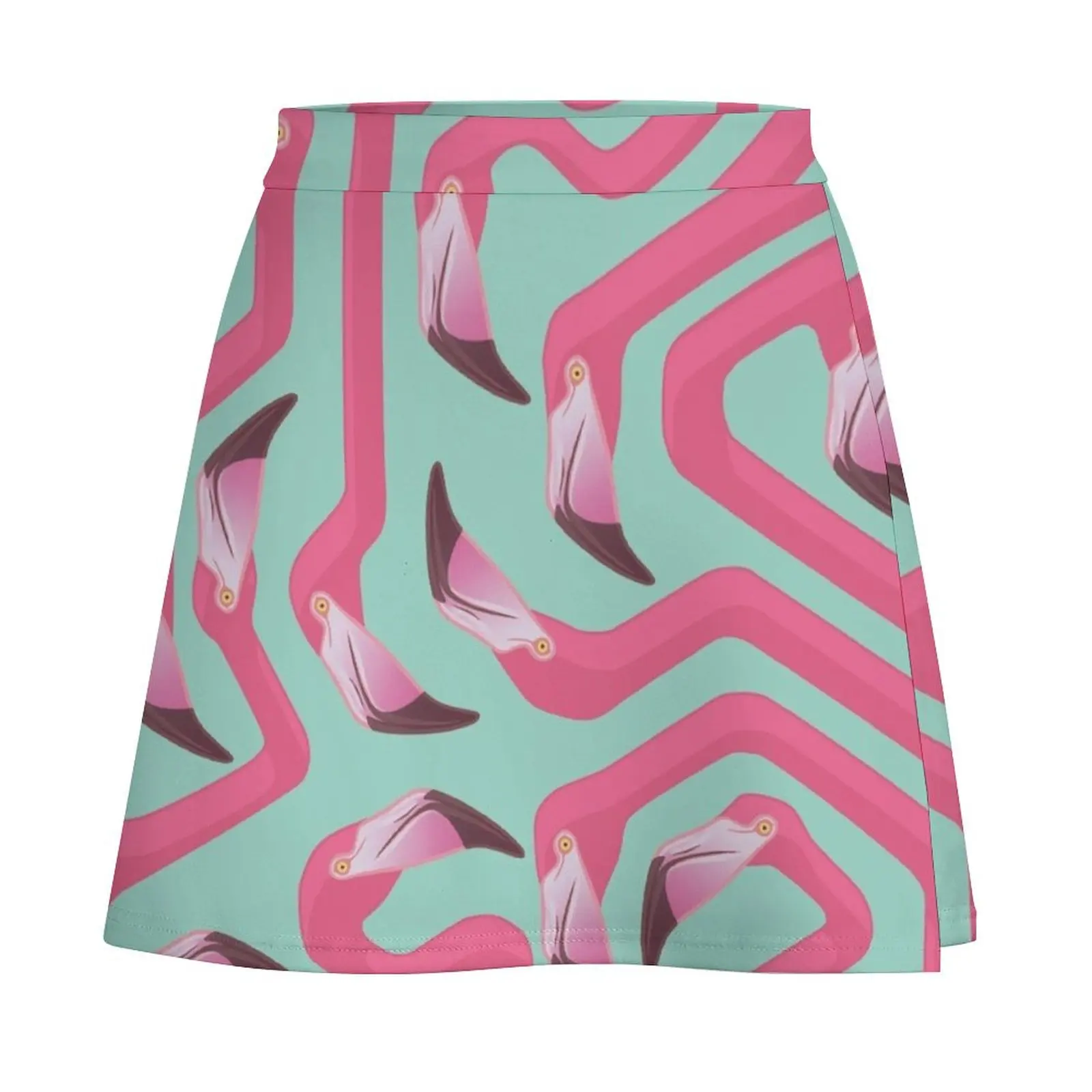 Flamingo Maze on beach glass background. Mini Skirt Clothes for summer Clothing female luxury clothes women Mini Skirt