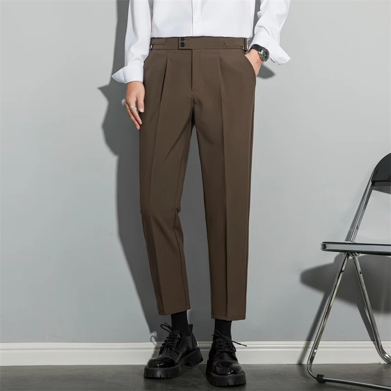 

Мужские повседневные брюки прямого кроя в корейском стиле, весенняя мода, брендовые, элегантные, свободного кроя, универсальные, для отдыха и бизнеса
