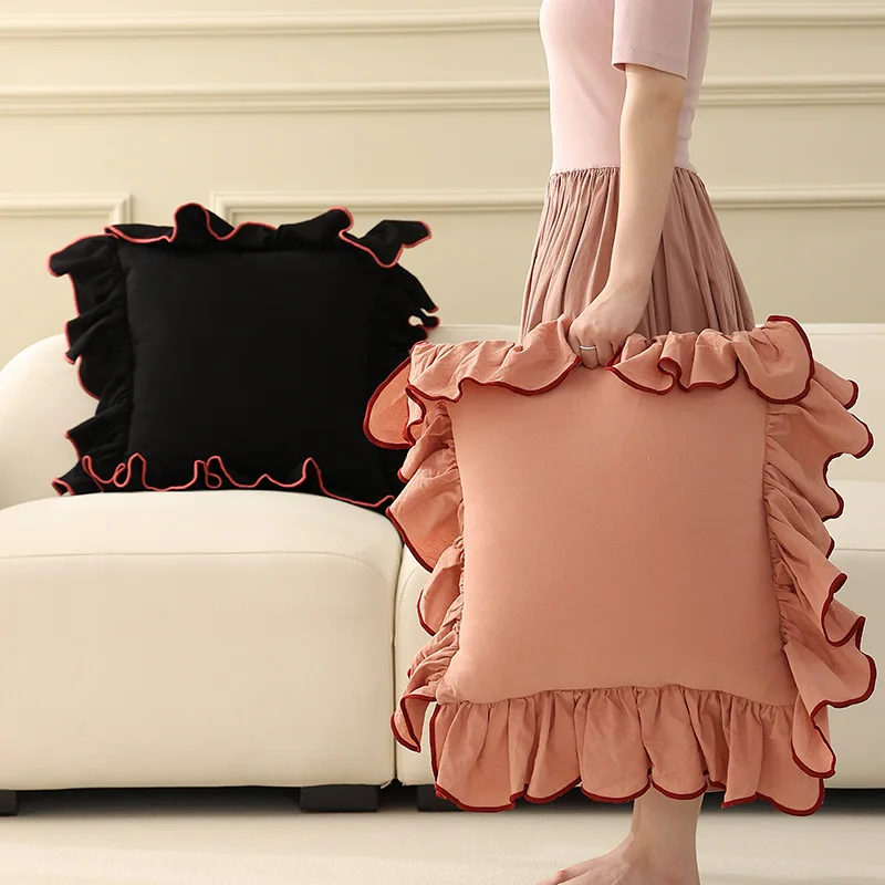 غطاء وسادة أريكة من القطن الكشكشة ، غطاء وسادة الأميرة الزخرفية ، غطاء وسادة ، بيج ، وردي ، ديكور منزلي ، 45x45 سم