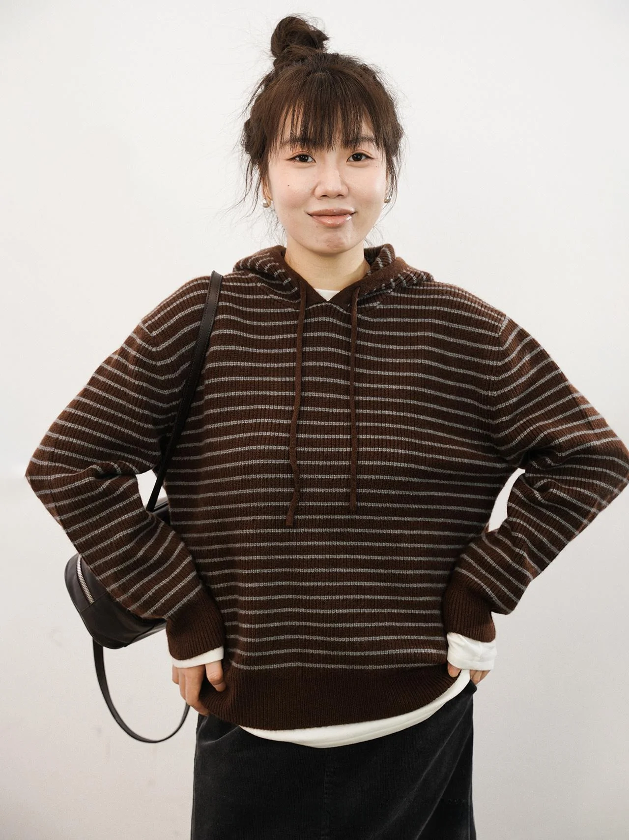 

LADYXIEXIE 07 88 Японский вязаный свитер в полоску с капюшоном, с длинными рукавами, женский, повседневный, свободного кроя, из утолщенной смесовой ткани с полиэстером