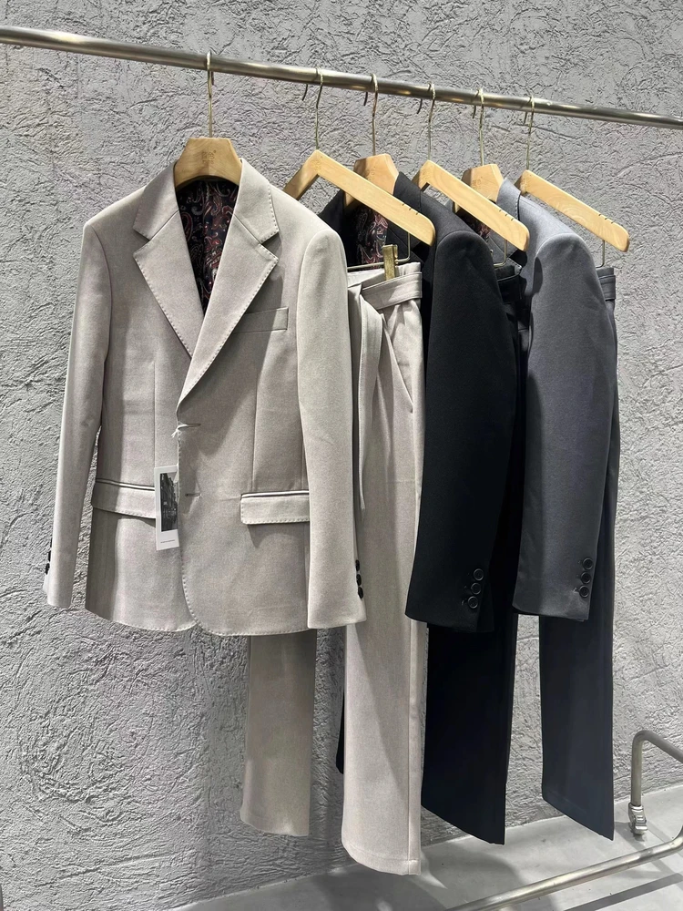 

2025 New Autumn Winter Italian Luxury British Woolen Men's Suit Vintage Fashion Outerwear Double Breasted Regular Fit Busines...