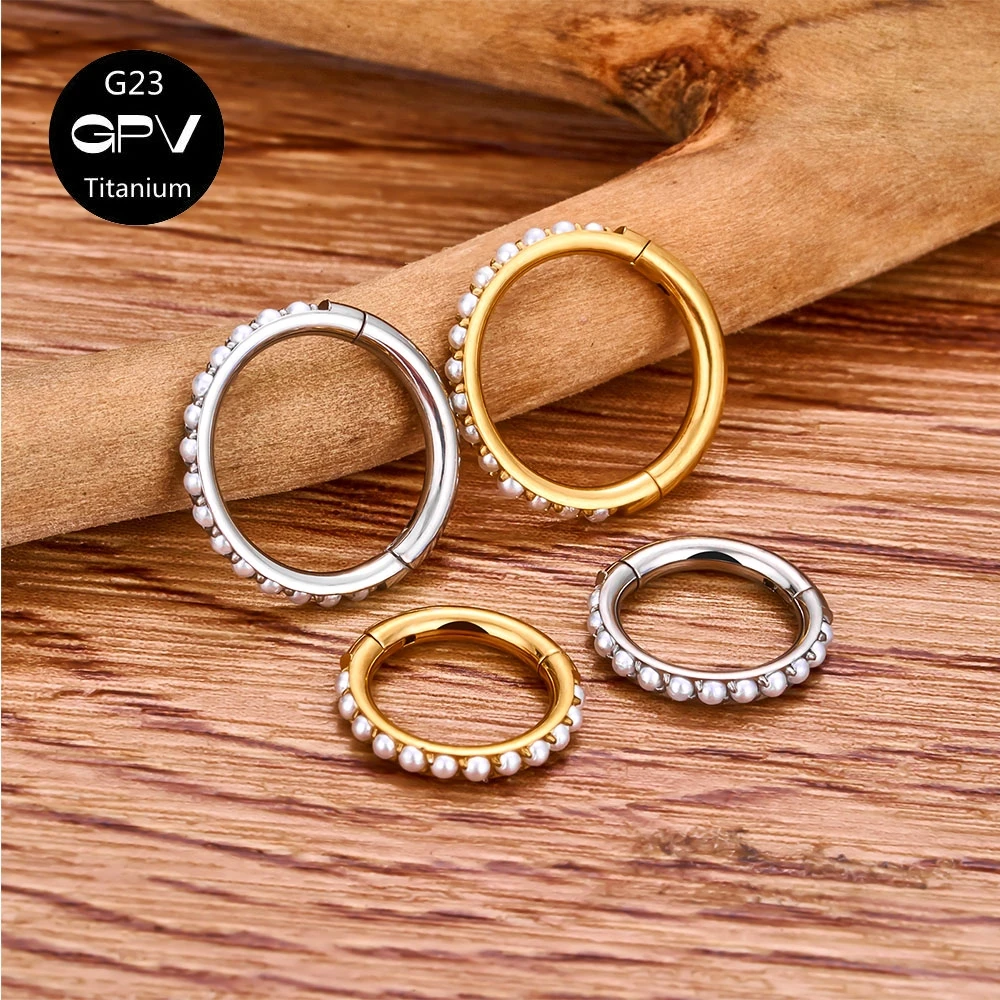 1/10PCS wholesale G23 Titanium Nasal Septum Ring Inlaid With Small Pearls Perforated Nose Rings And Earrings For Men And Women