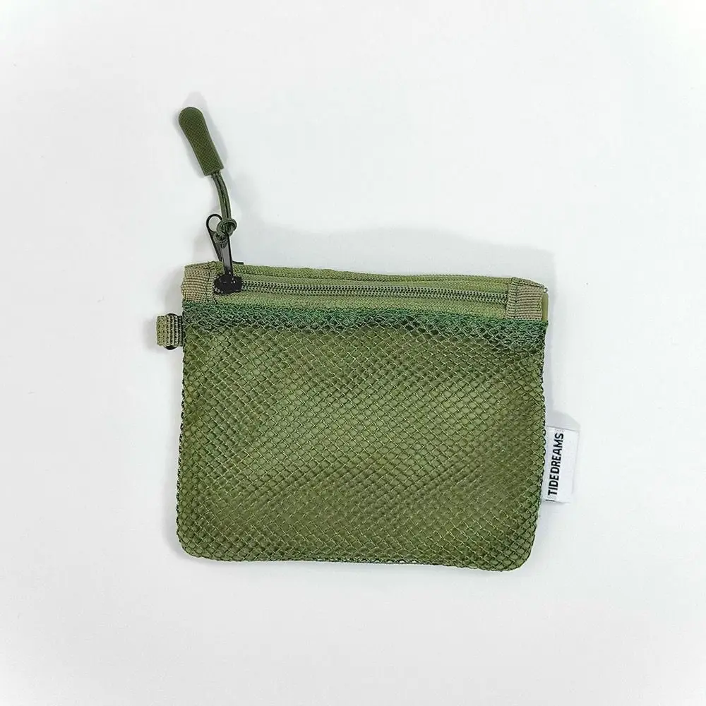 Bolsa de armazenamento de malha com zíper duplo, grande capacidade, economia de espaço, portátil, bolsa de moedas, quadrado, camada dupla, mini bolsa de maquiagem, cartão