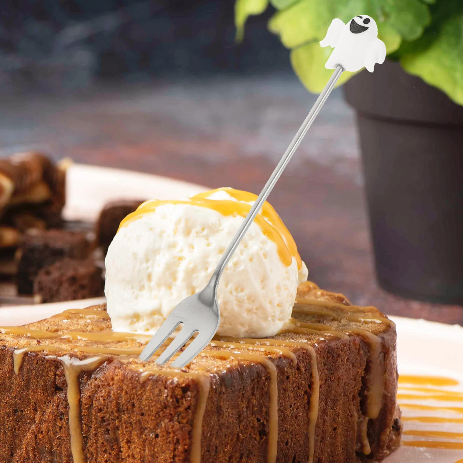 

1Set Halloween Stainless Steel Spoon Fork Set Resin Material Multipurpose Use Home Cafe Halloween Spoon Fork