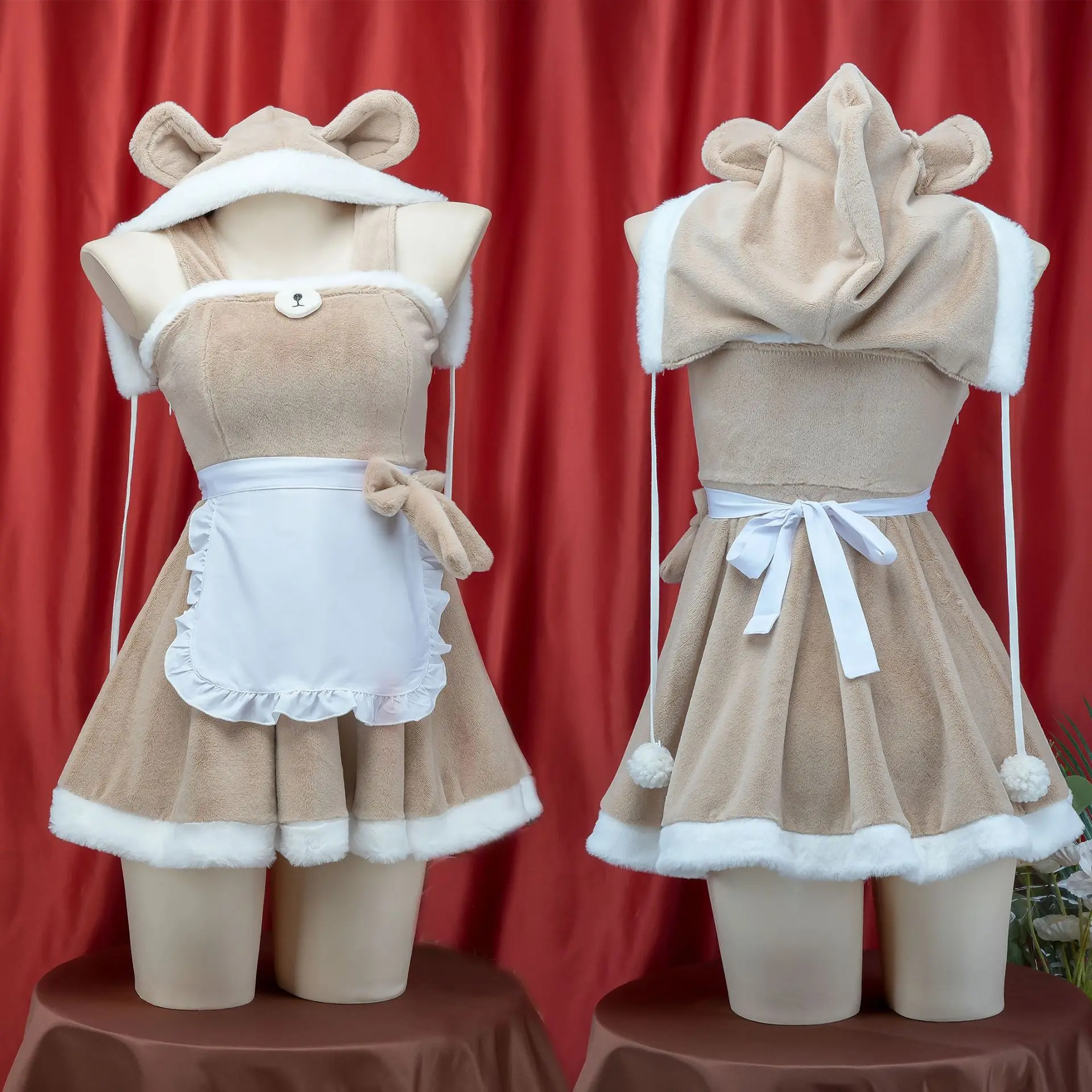 

Kawaii Girl Anime Cute Bear Cape Women Soft Plush Maid Dress Uniform Cosplay Costume Winter Cartoon Nightgown Pajamas