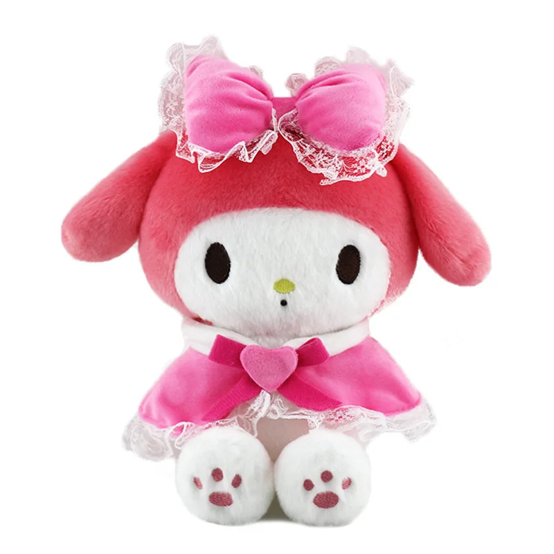 Kawaii Sanrio Plush Toys with Bow Cloak Hello Kitty Kuromi Melody Cinnamoroll Stuffed Doll Toys Kids Christmas Gifts