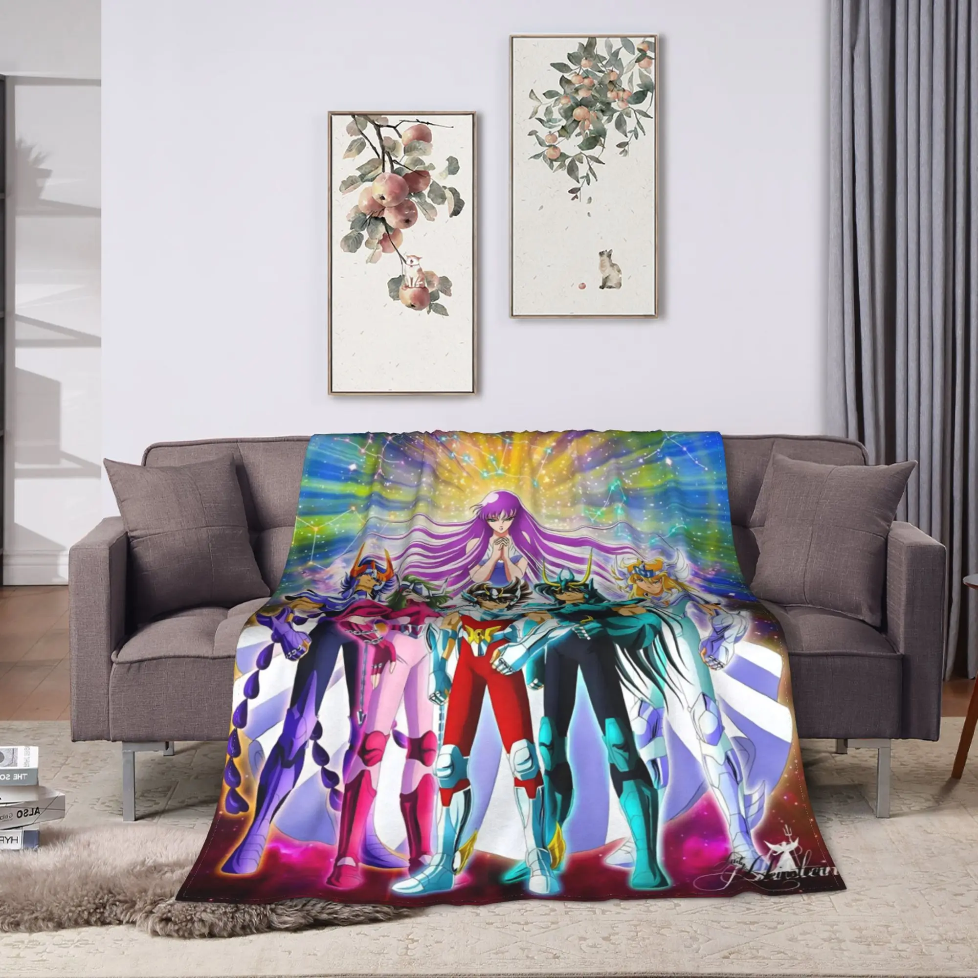 Saint Seiya Gold Saint Blanket  Airplane Travel Flannel Throw Blanket For Outdoor Warm Soft Customized Quality Bedspread
